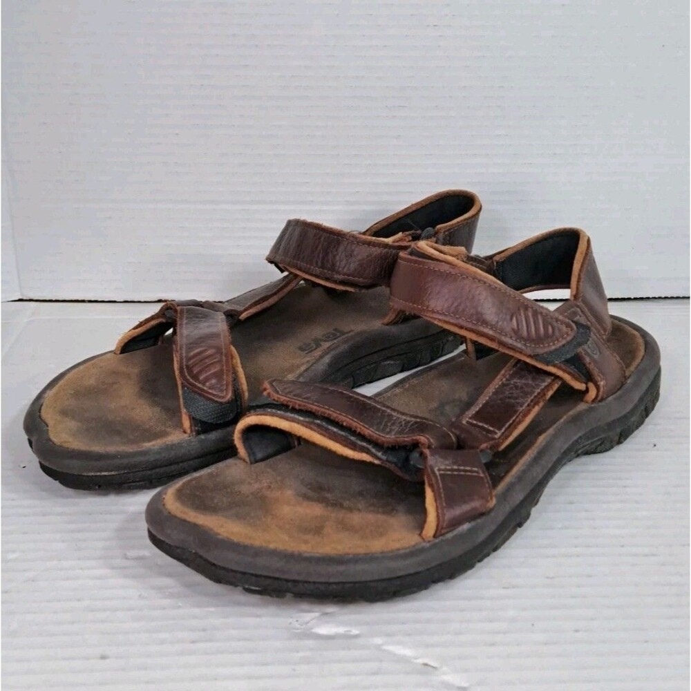 Teva Original Bedrock Men’s 12 Brown Leather Adjustable Hiking Sandals Open Toe